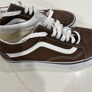 Vans Brown and White Low Top Skate Sneakers